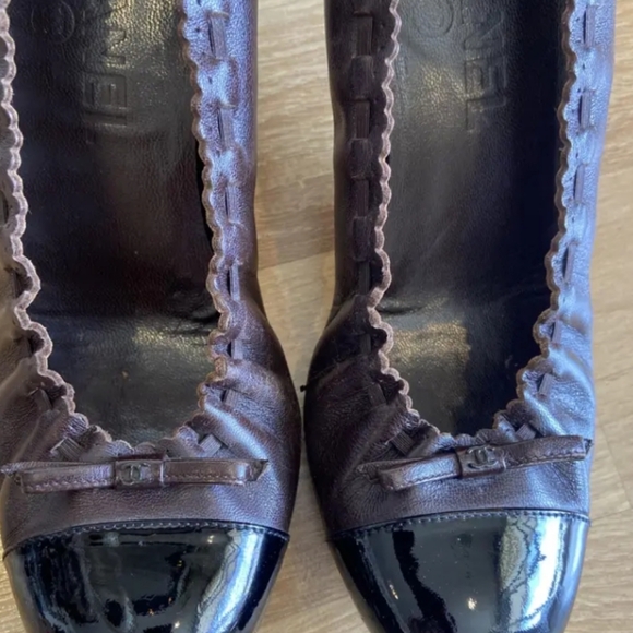 CHANEL Shoes - CHANEL Black and Brown Heels with Elegant Design